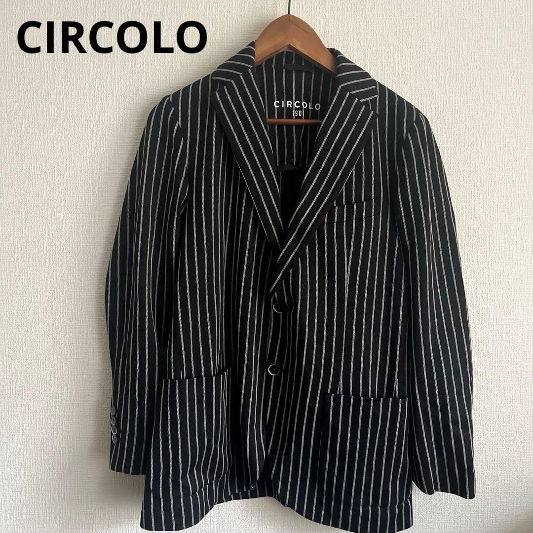 CIRCOLO ニット ジャケット 46 M 黒白 ストライプ we are