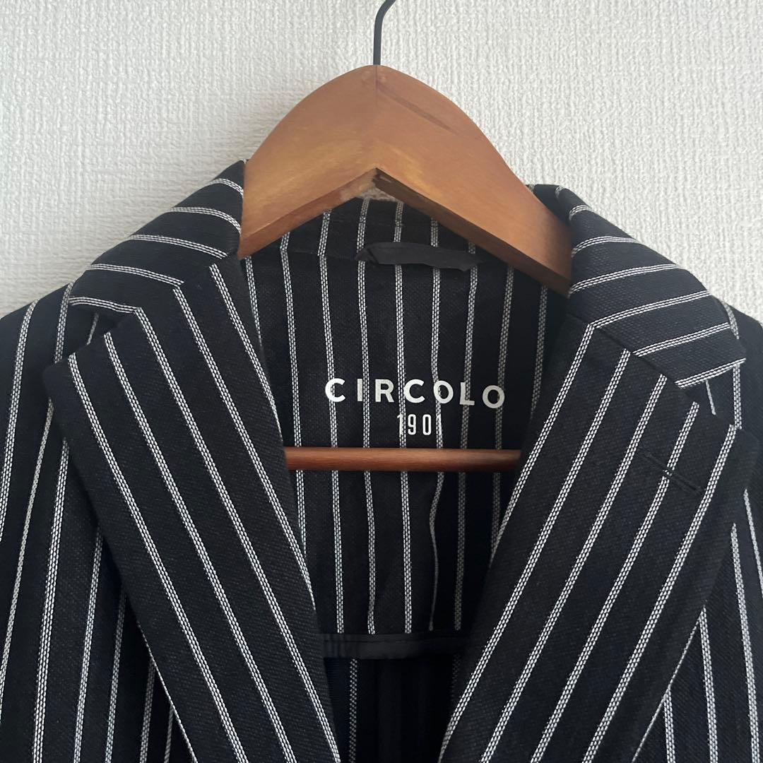 CIRCOLO ニット ジャケット 46 M 黒白 ストライプ we are