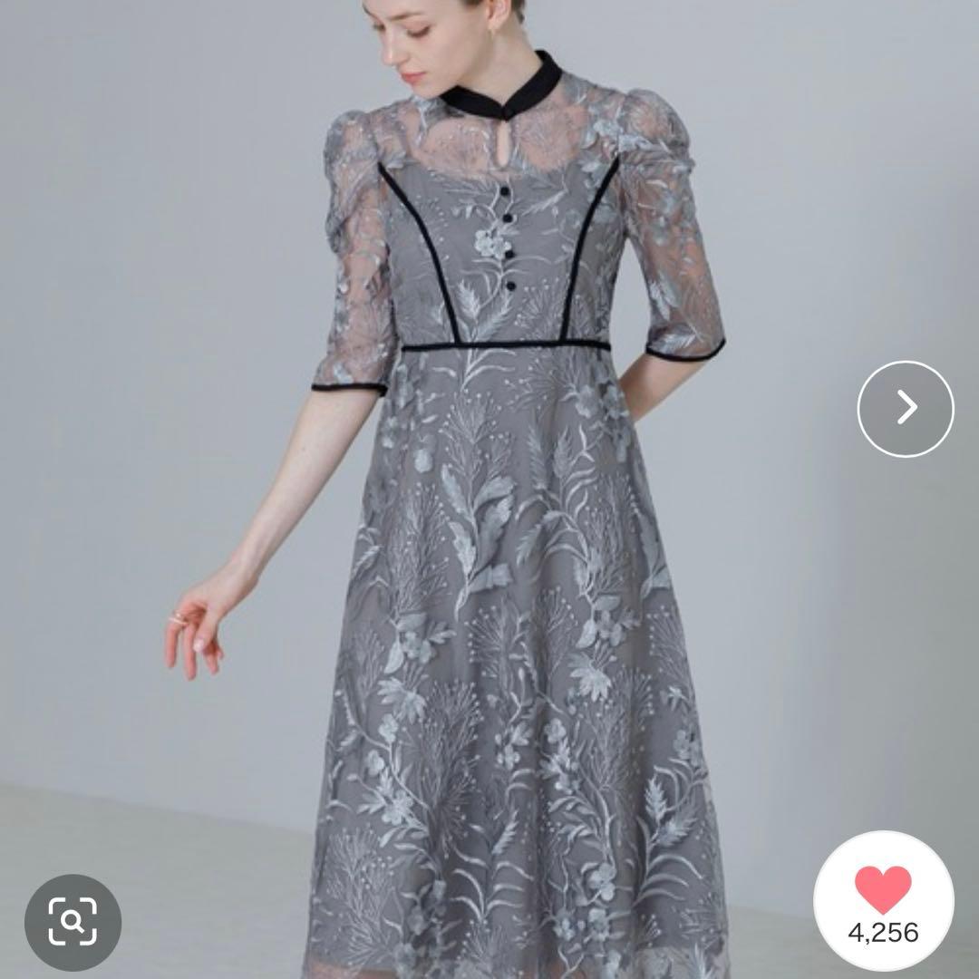 【ここあ】LEJA 花柄刺繍レースチュールパフスリーブワンピース