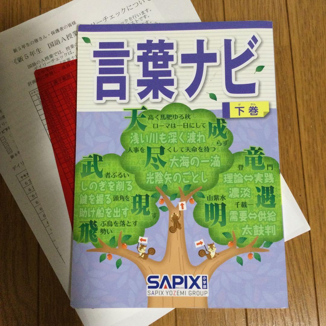 【書き込み無し】 言葉ナビ　下巻　サピックス　範囲表付き　赤シート付き