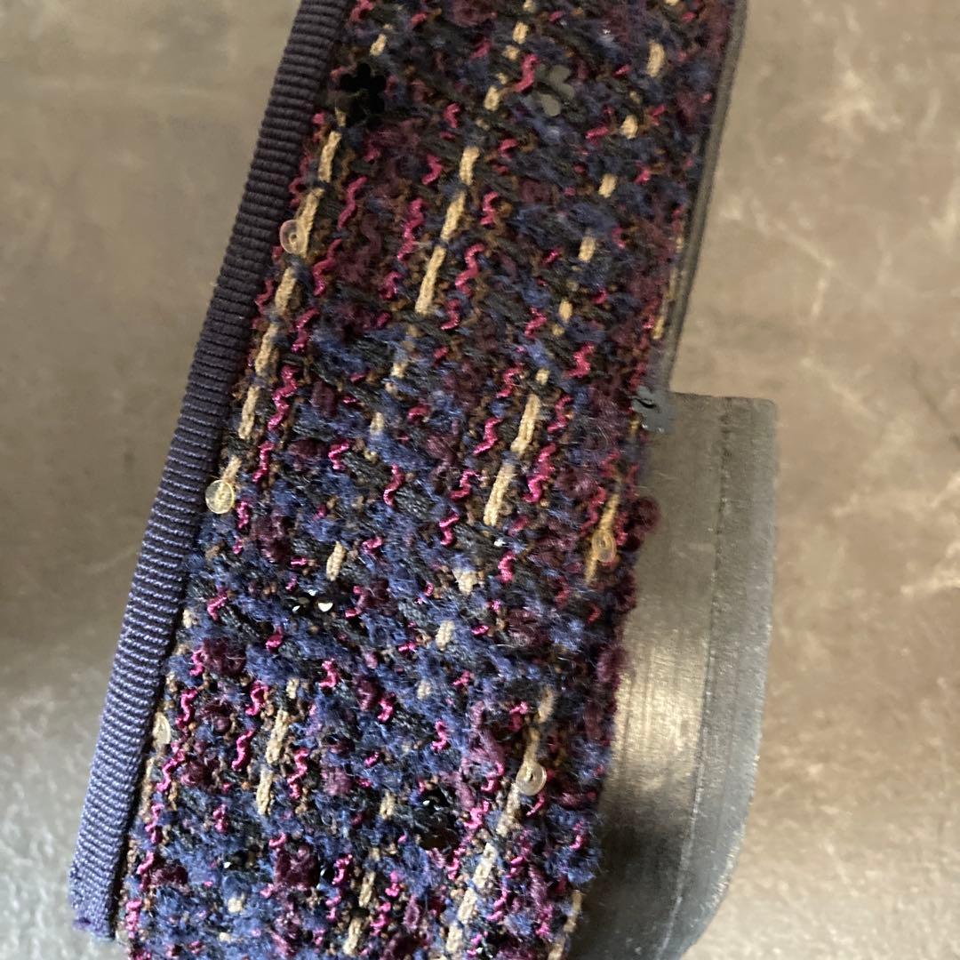 CHANELツイード リボン バレエシューズ35