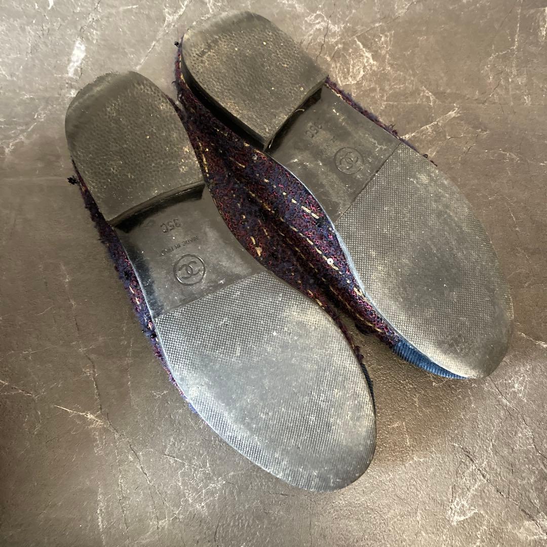 CHANELツイード リボン バレエシューズ35