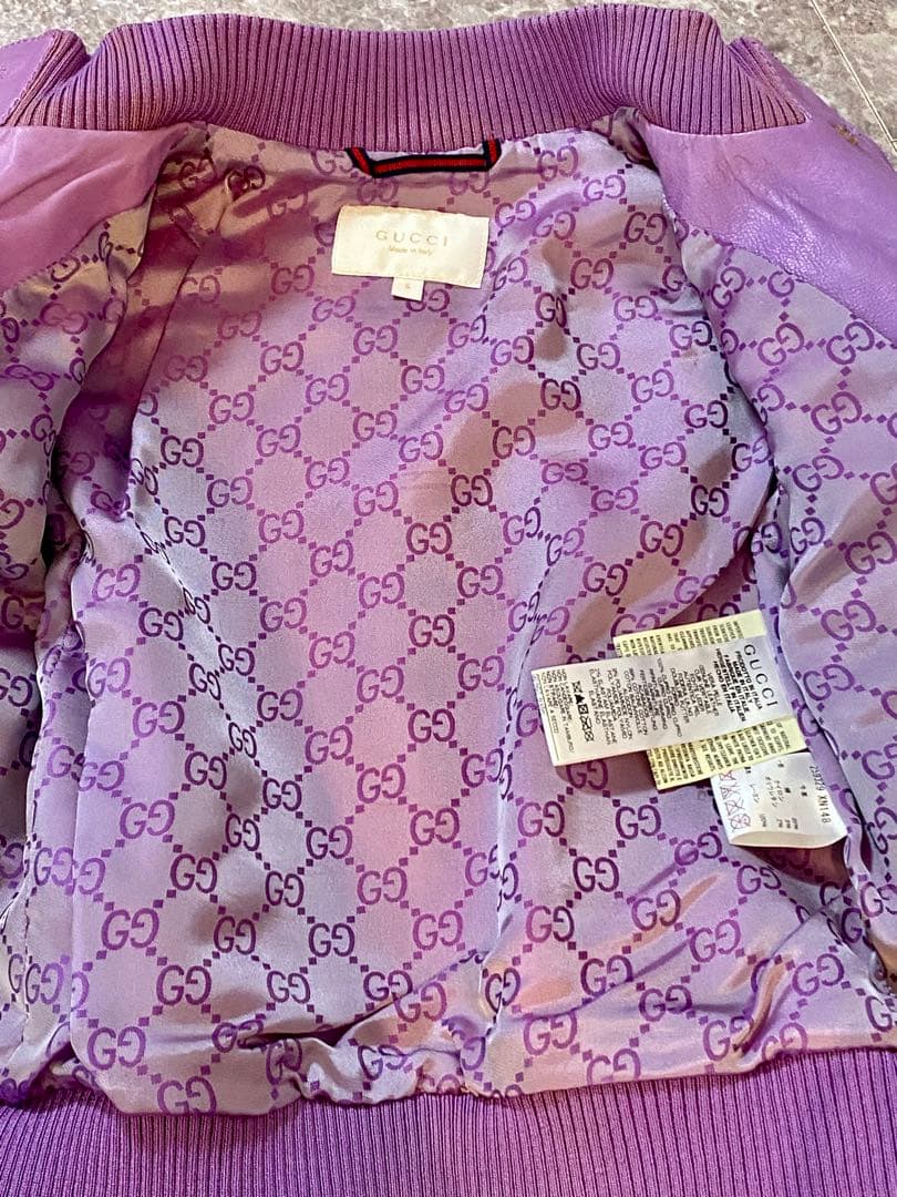GUCCI キッズ　牛革レザー ジャケット 女児　パープル　110cm kids