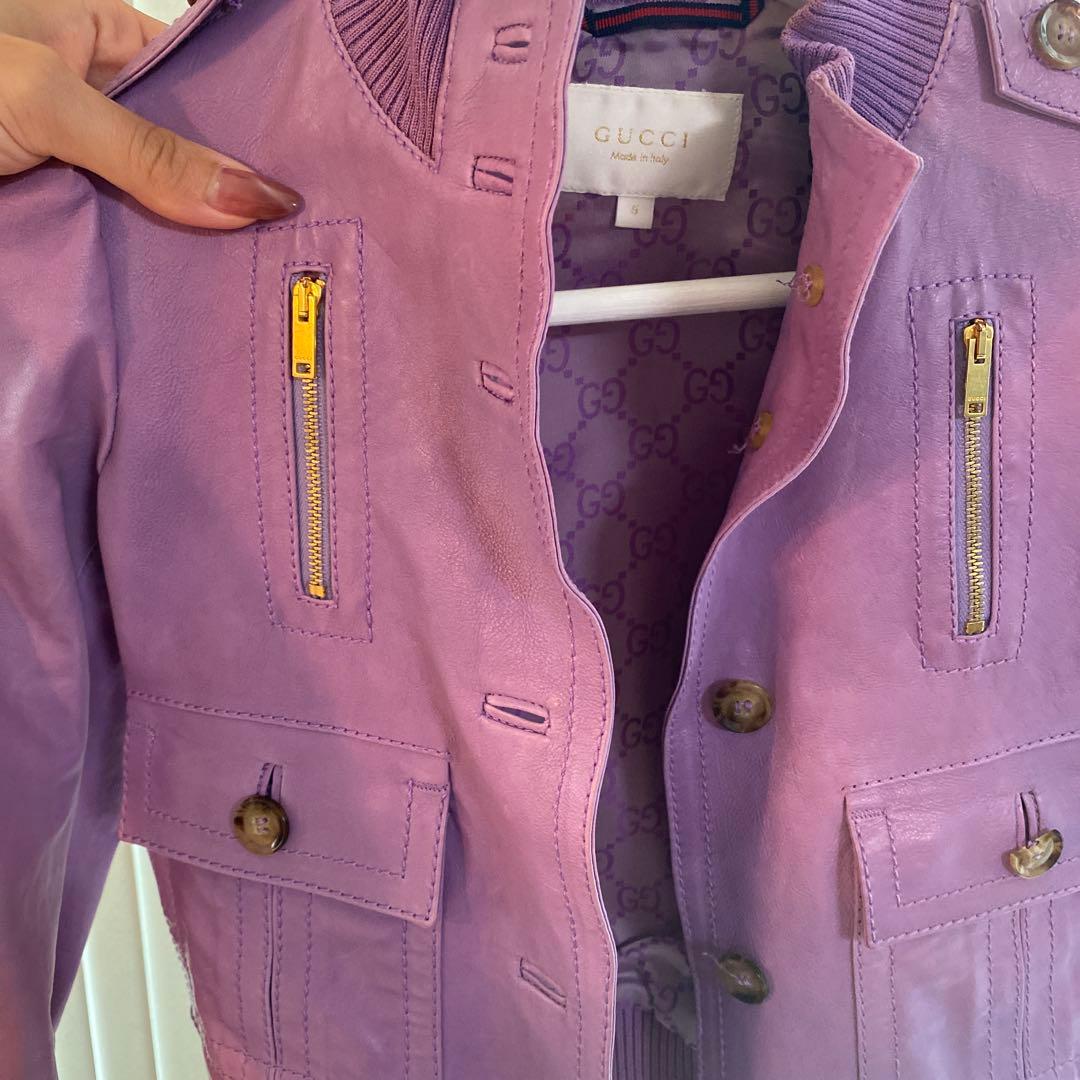 GUCCI キッズ　牛革レザー ジャケット 女児　パープル　110cm kids