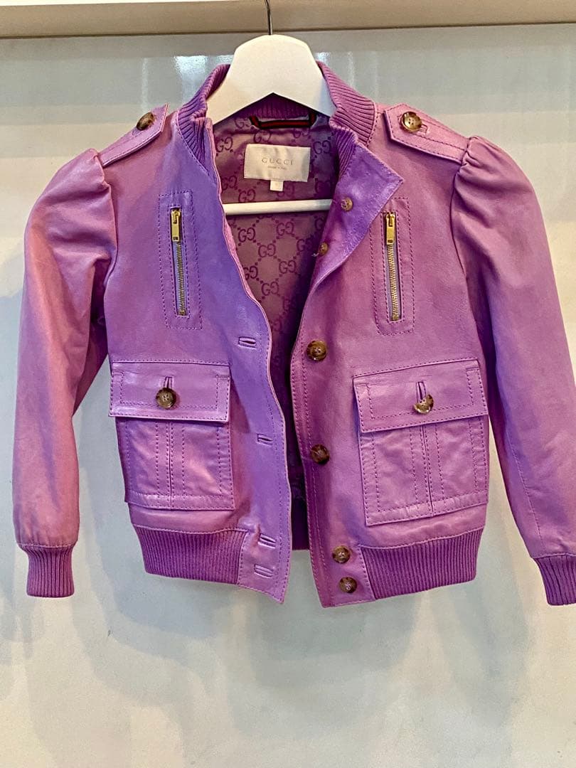 GUCCI キッズ　牛革レザー ジャケット 女児　パープル　110cm kids