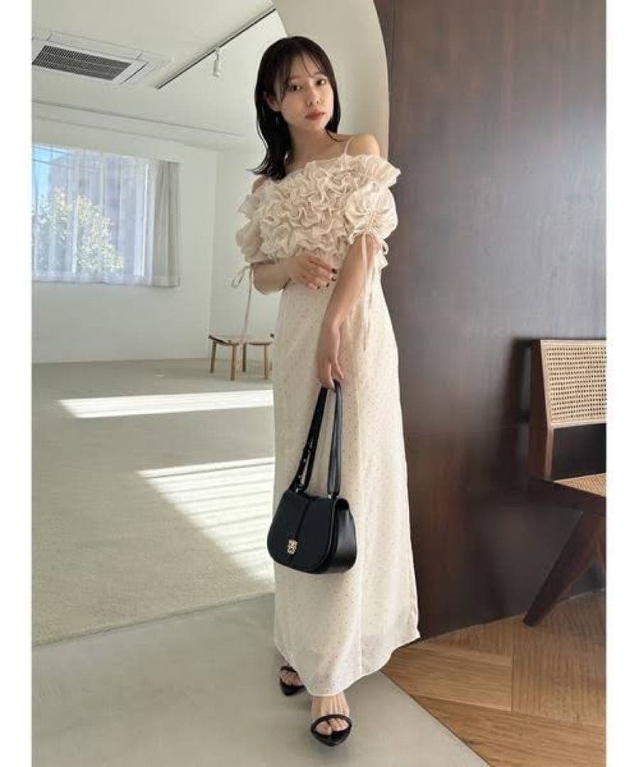 SNIDEL ボリュームラッフルフリルプリントワンピース