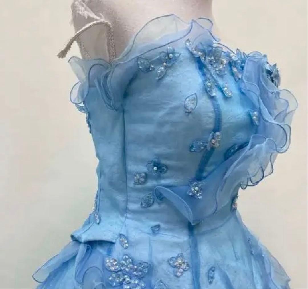 カラードレス水色ブルー　レースアップ9号　Aライン　used