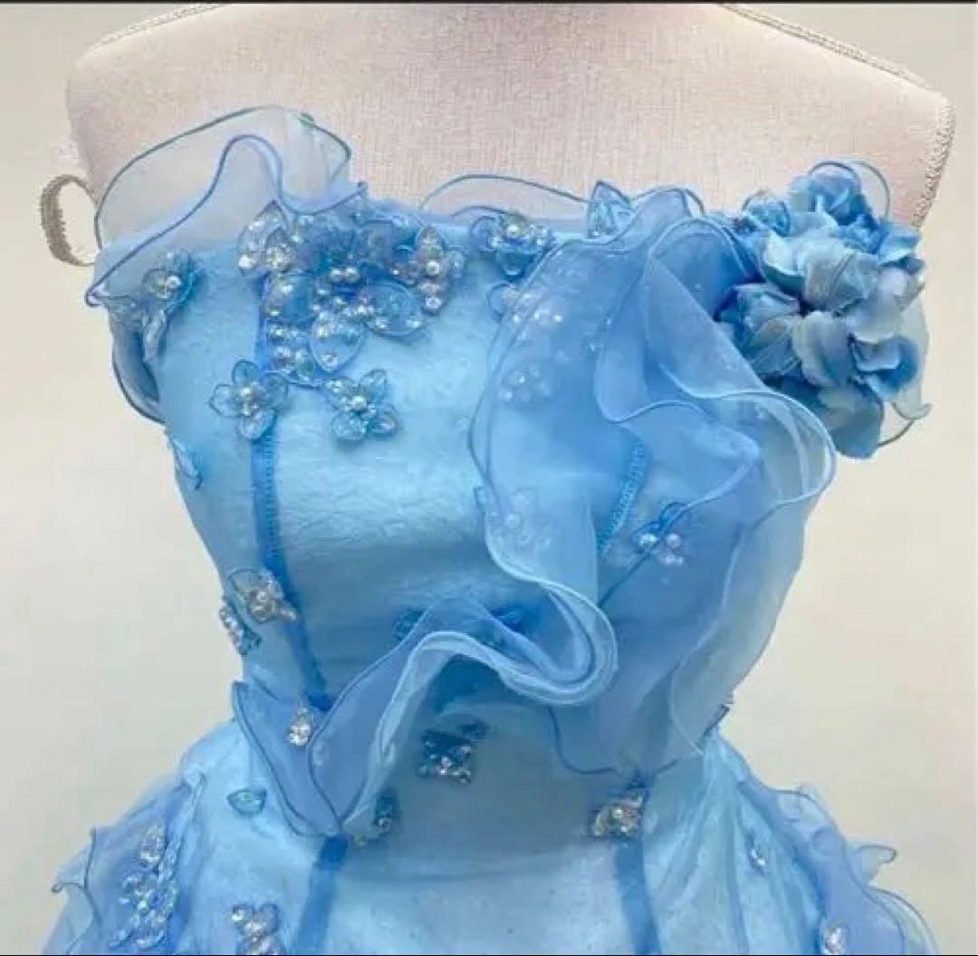 カラードレス水色ブルー　レースアップ9号　Aライン　used