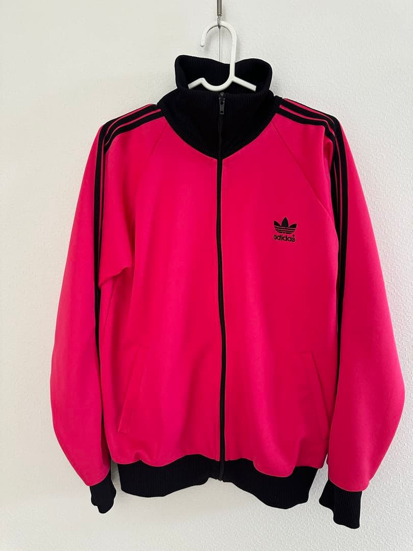 激レア　80S アディダス トラックジャケット 刺繍ロゴ ピンク ブラック L