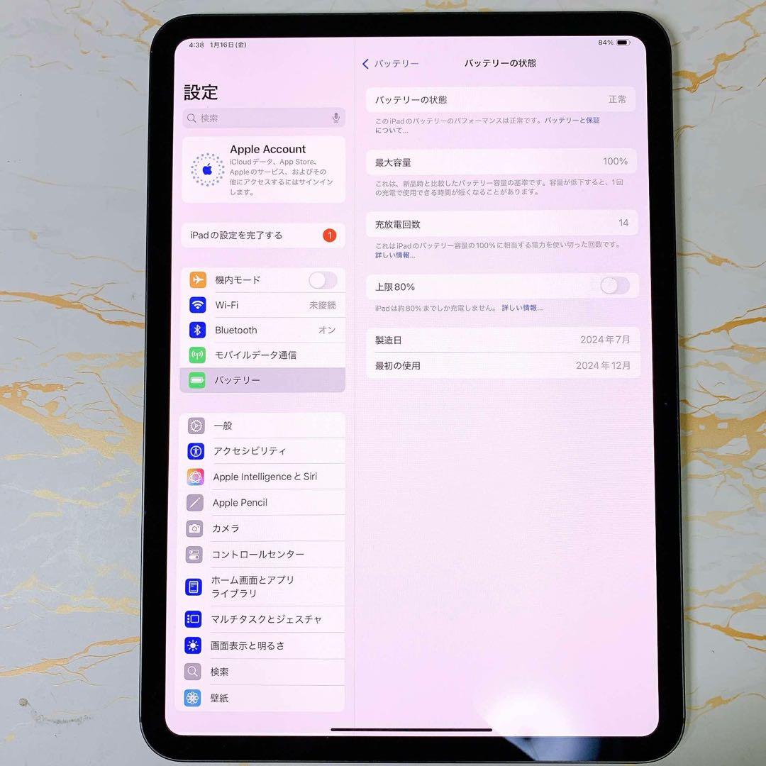 新品同様iPad Pro 11インチ M4 セルラー 256GB BT100%