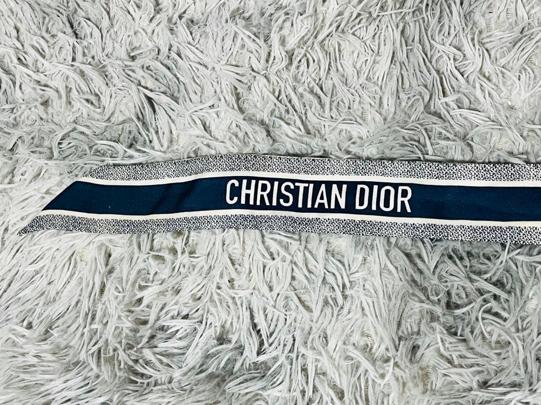 Dior ミッツァ スカーフ ホワイト×ネイビー 動物柄