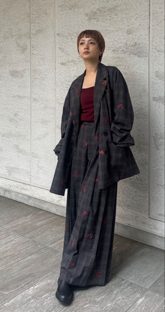 Ameri VINTAGE CHECK FLOWER PAPA JACKET 赤