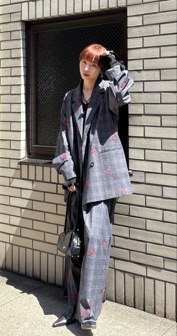 Ameri VINTAGE CHECK FLOWER PAPA JACKET 赤