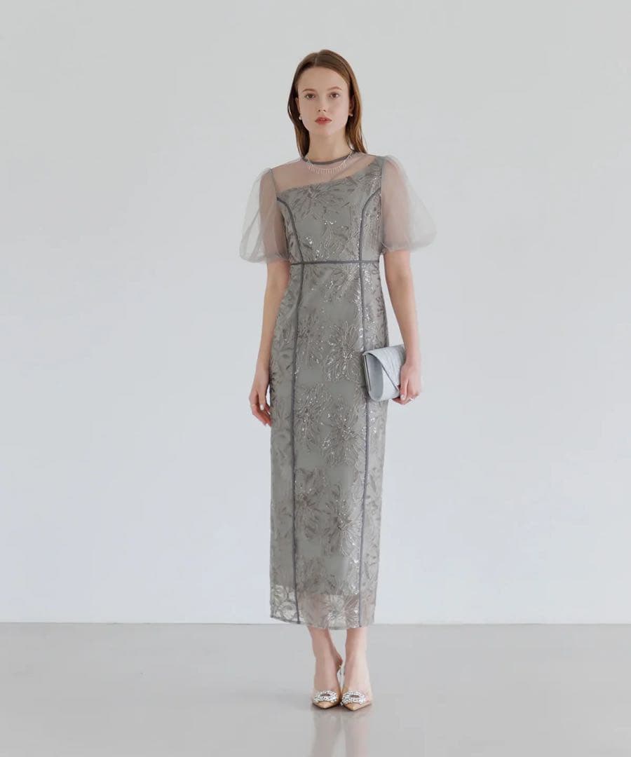 leja アシンメトリーシアーフラワーワンピースドレス　オケージョン