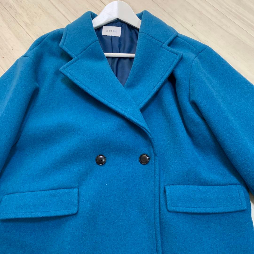 SHIPS ダブルブレスト チェスターコート 青