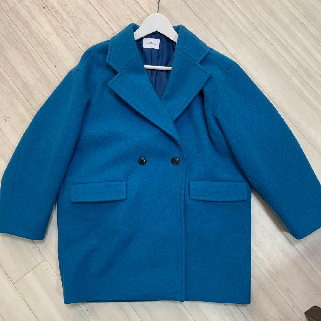 SHIPS ダブルブレスト チェスターコート 青