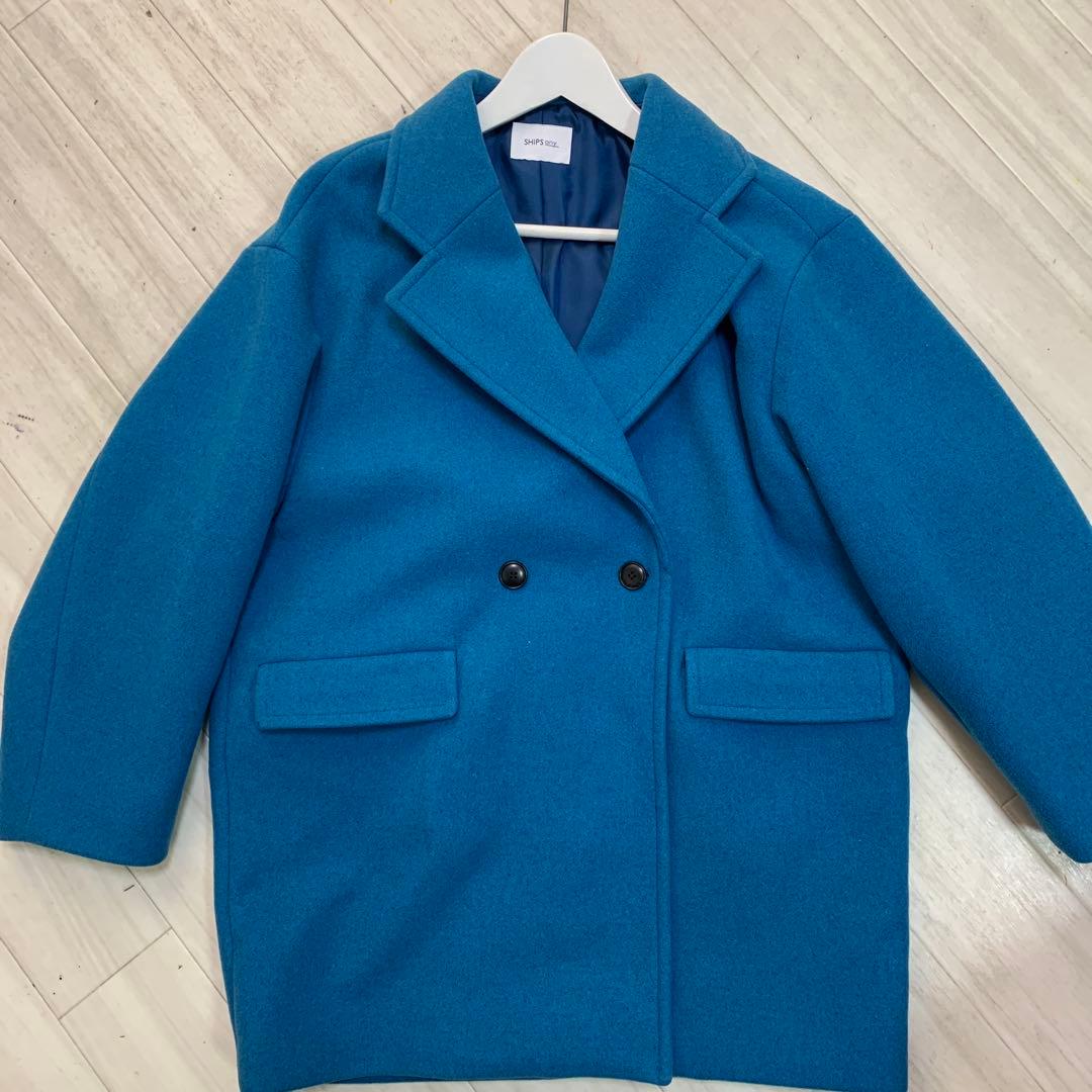 SHIPS ダブルブレスト チェスターコート 青