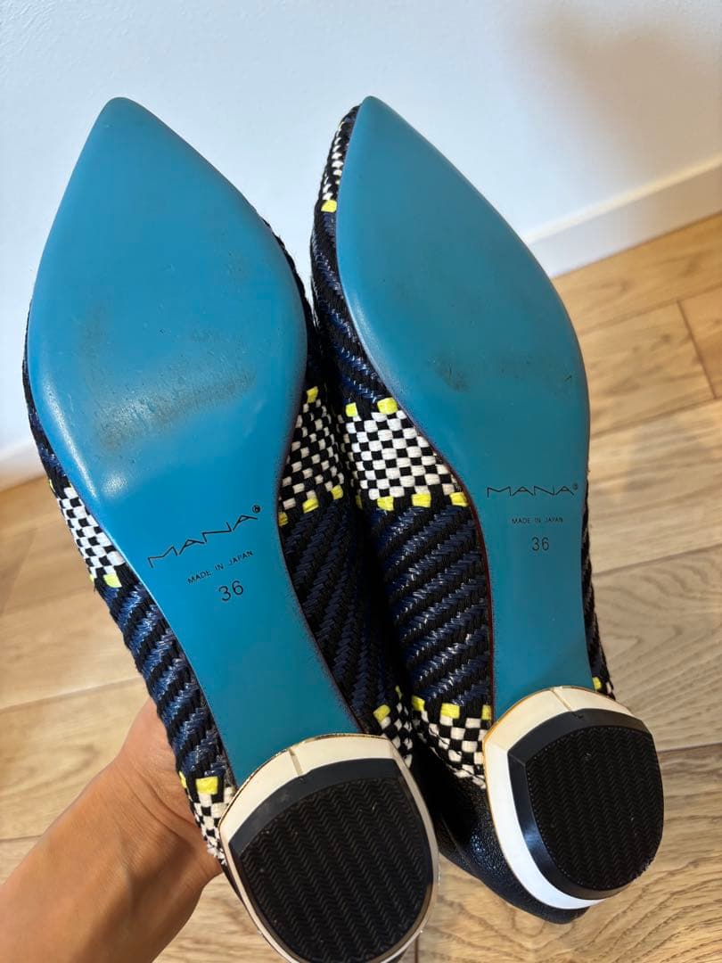 MANA / マナ、フラットシューズ、ネイビー×イエロー、36/23cm