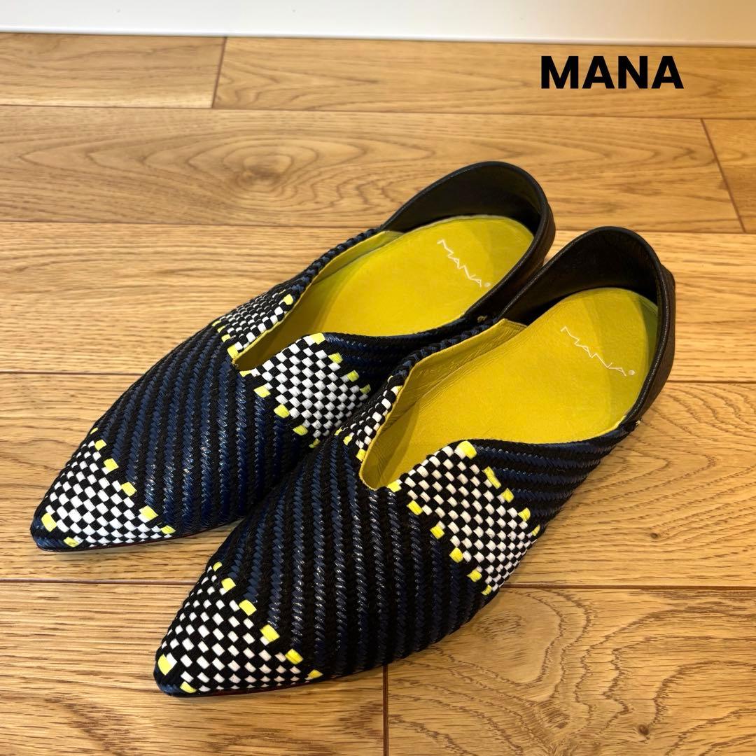 MANA / マナ、フラットシューズ、ネイビー×イエロー、36/23cm
