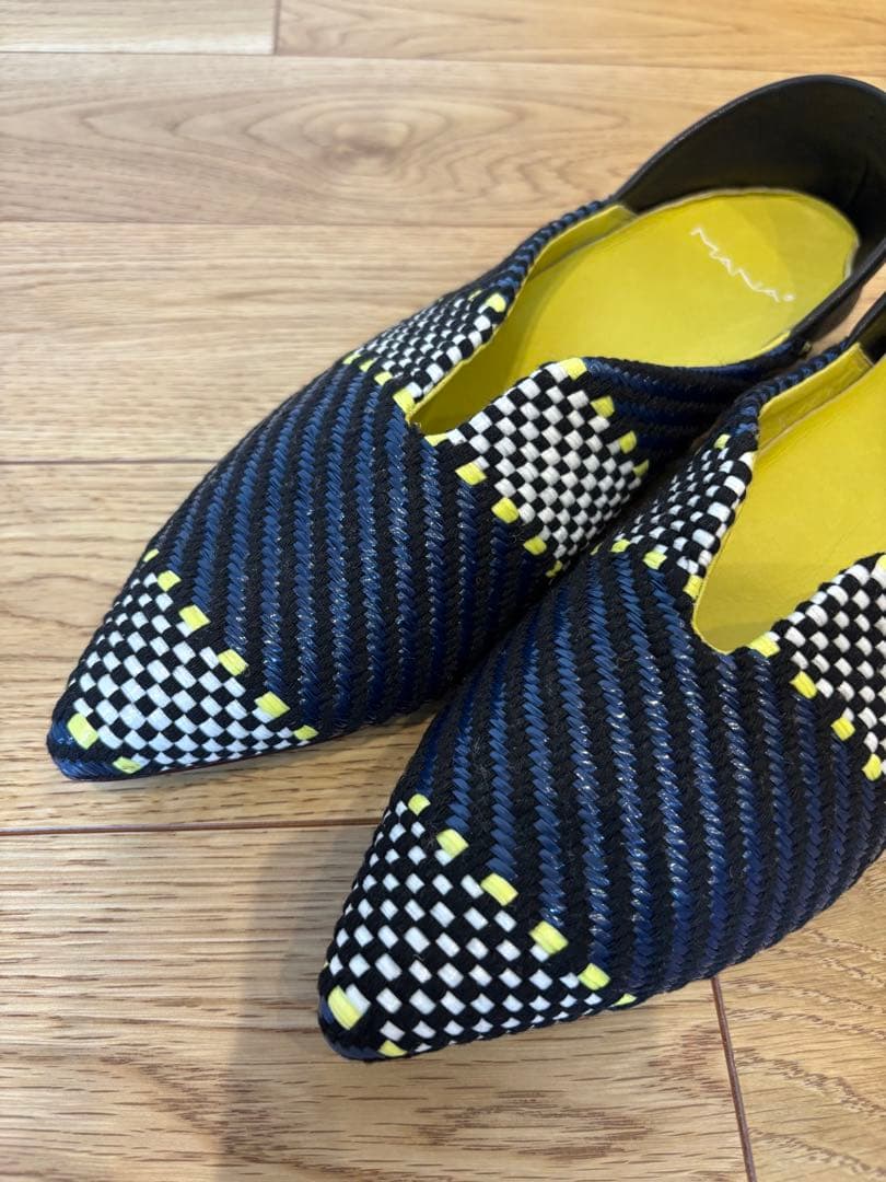 MANA / マナ、フラットシューズ、ネイビー×イエロー、36/23cm