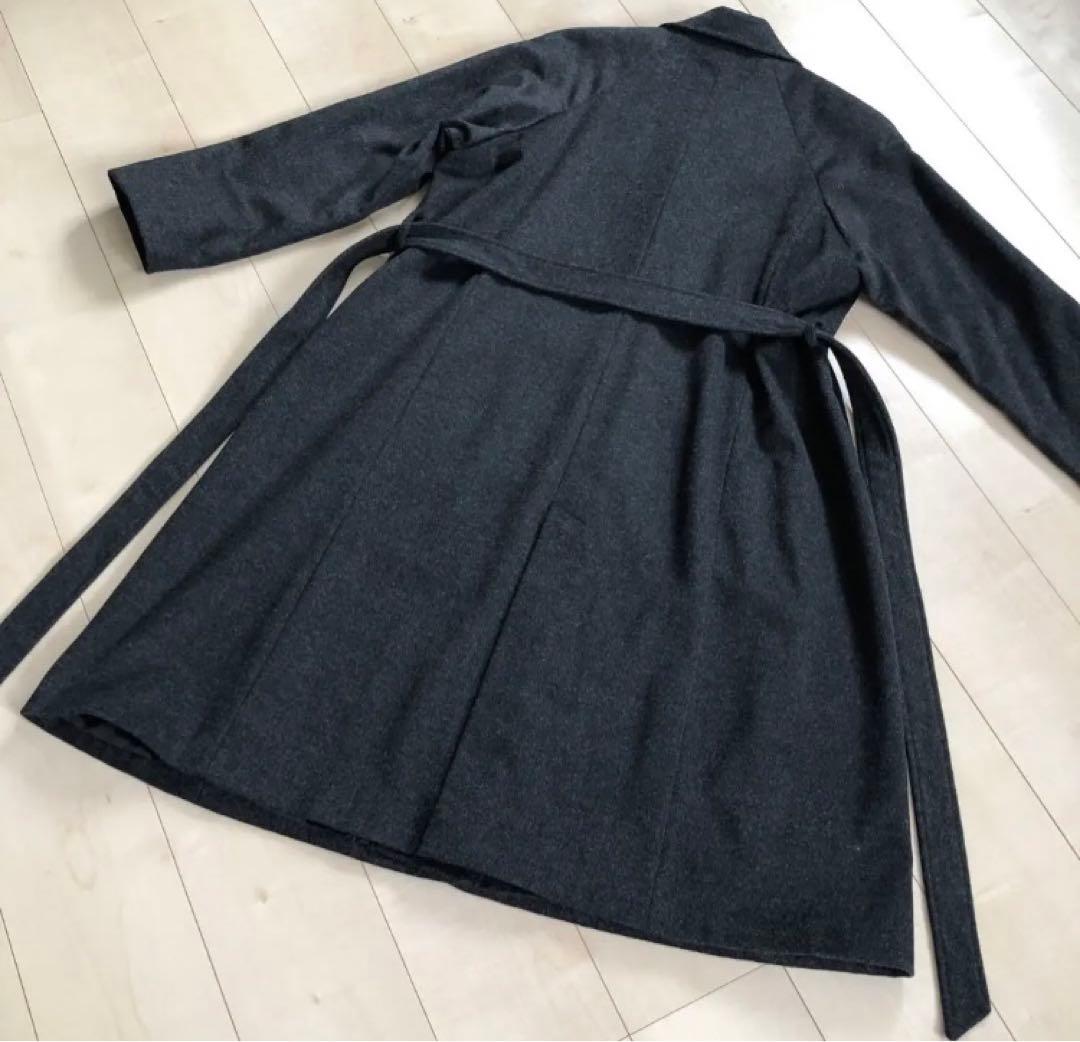 ☆未使用☆ ウエストベルト ロングコート カシミヤ混 大きめサイズ 3L グレー