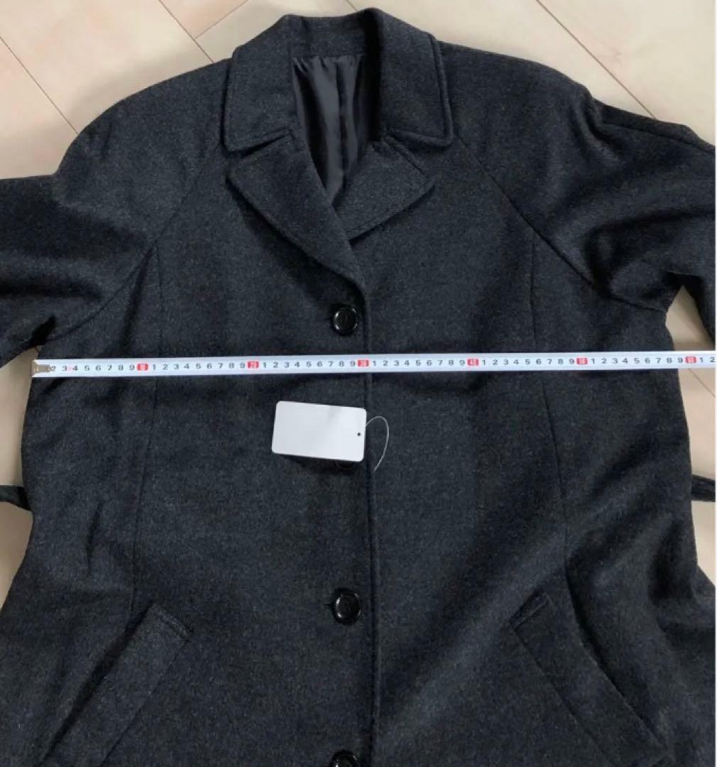 ☆未使用☆ ウエストベルト ロングコート カシミヤ混 大きめサイズ 3L グレー