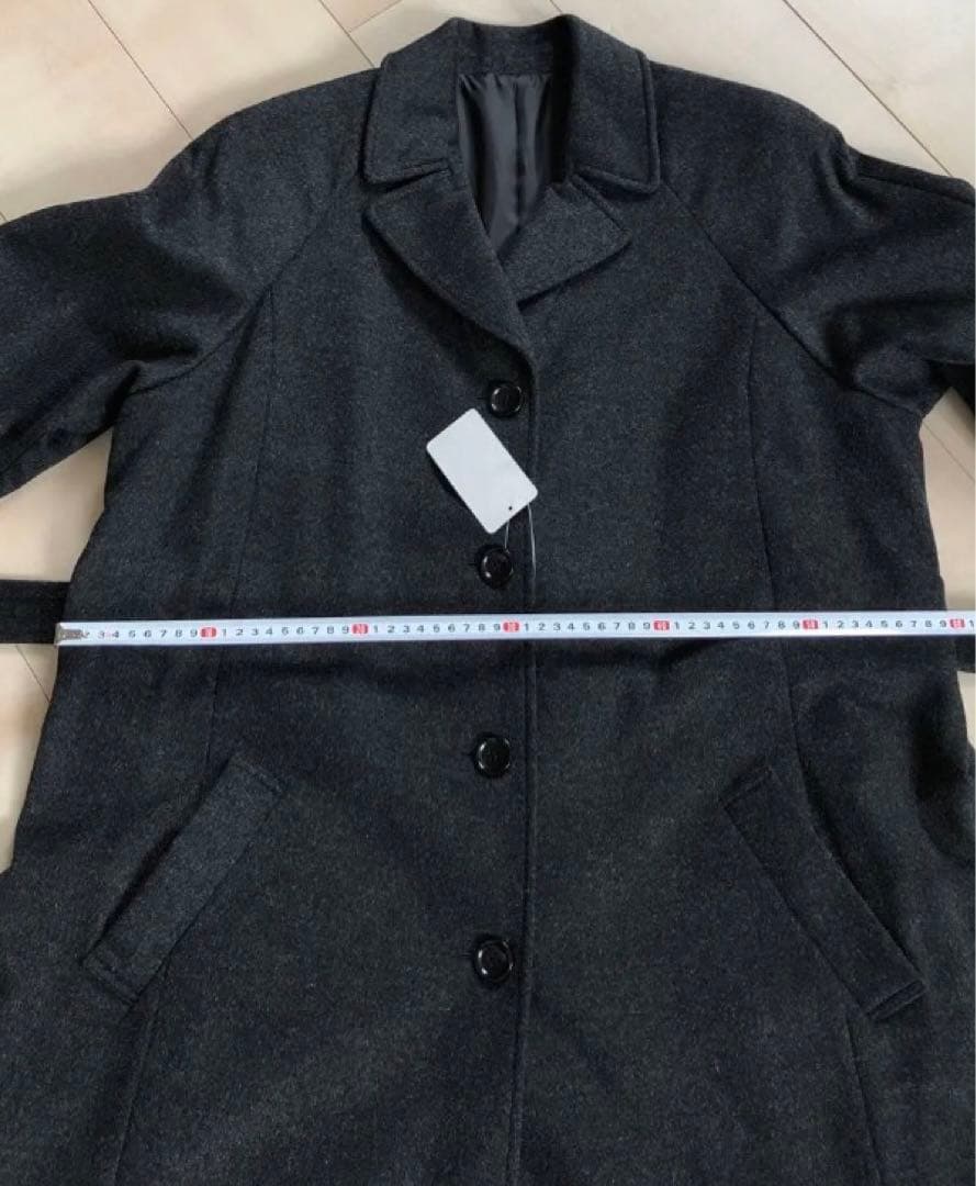 ☆未使用☆ ウエストベルト ロングコート カシミヤ混 大きめサイズ 3L グレー