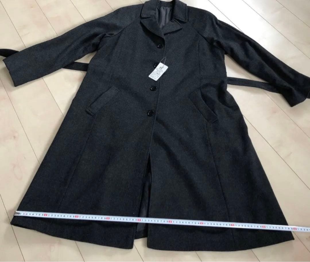 ☆未使用☆ ウエストベルト ロングコート カシミヤ混 大きめサイズ 3L グレー