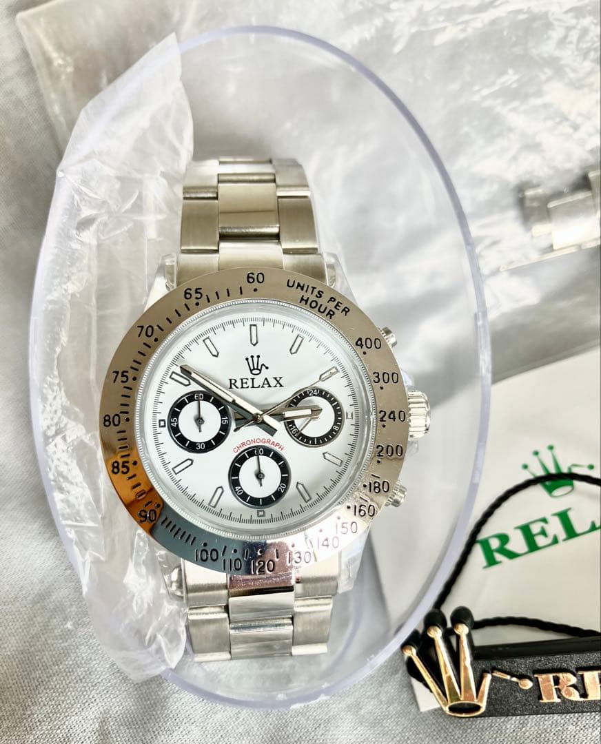 RELAX 腕時計 白黒パンダ デイトナタイプ