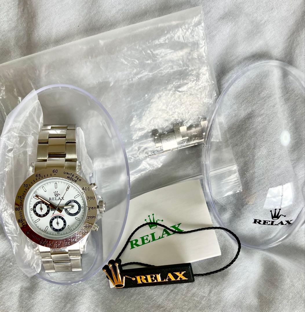 RELAX 腕時計 白黒パンダ デイトナタイプ
