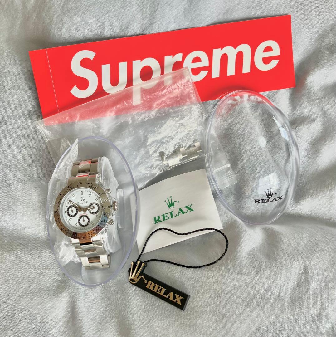 RELAX 腕時計 白黒パンダ デイトナタイプ