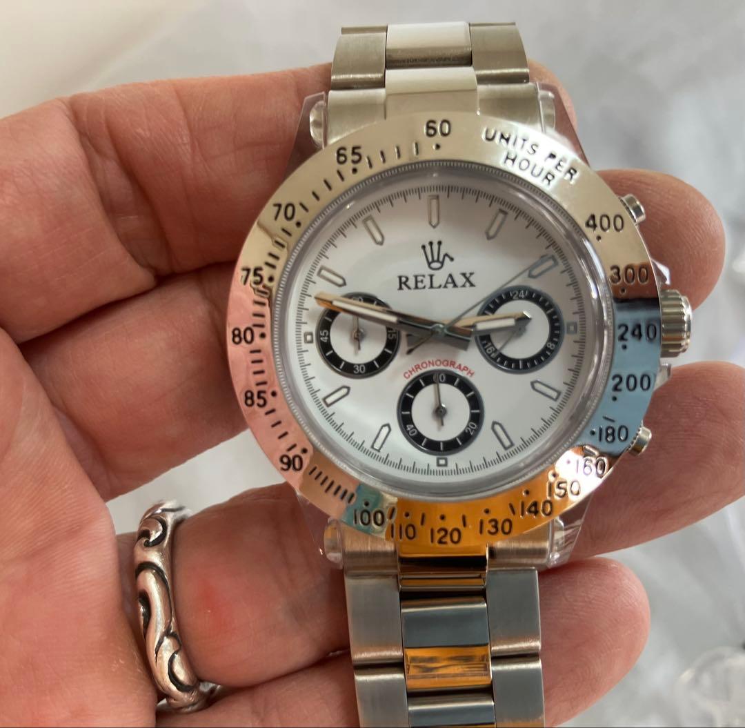 RELAX 腕時計 白黒パンダ デイトナタイプ