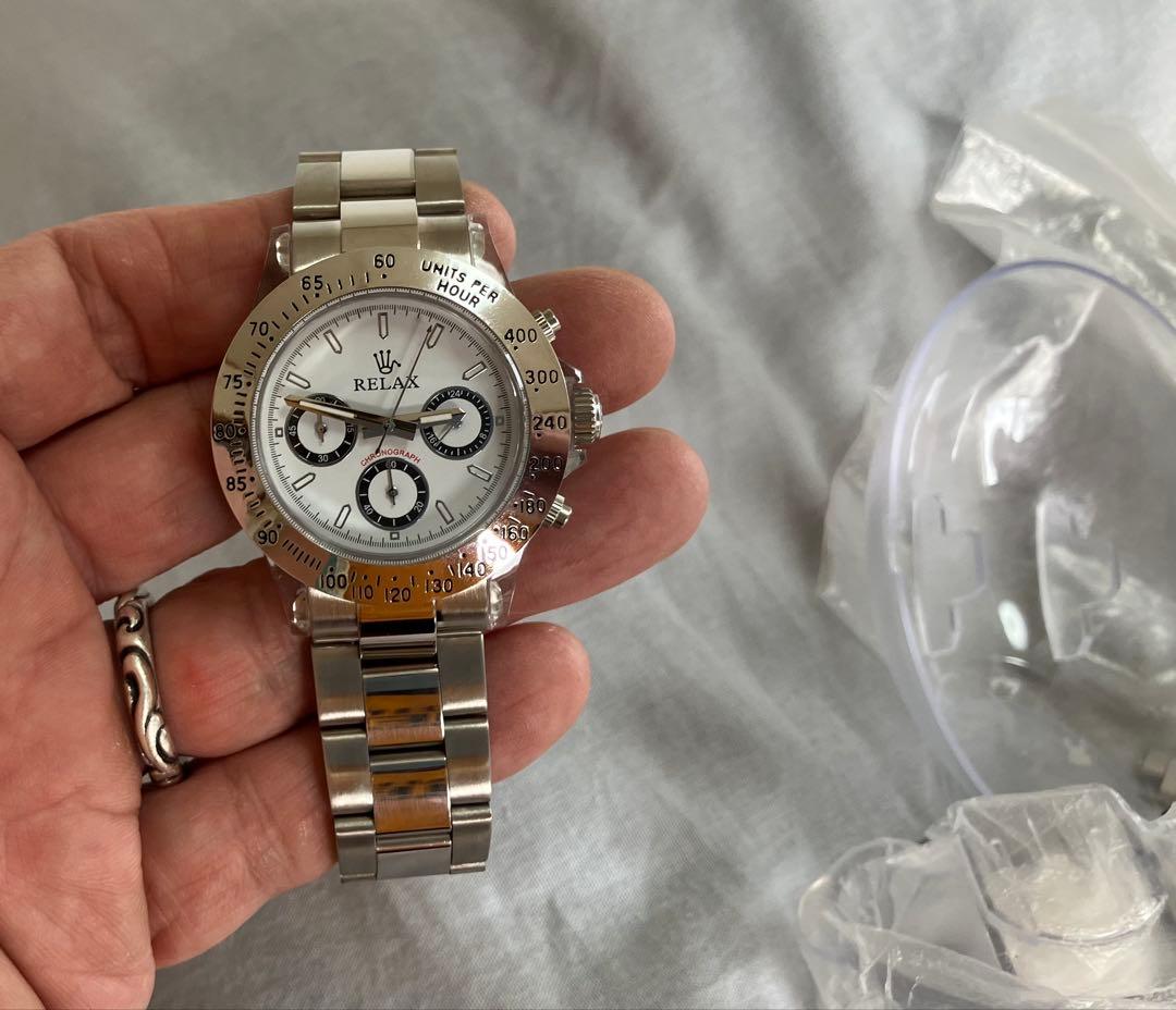 RELAX 腕時計 白黒パンダ デイトナタイプ