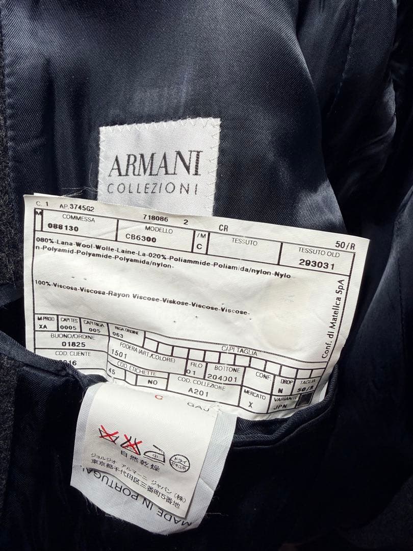 ARMANI collezioniウールロンクダブルコート ダークグレー