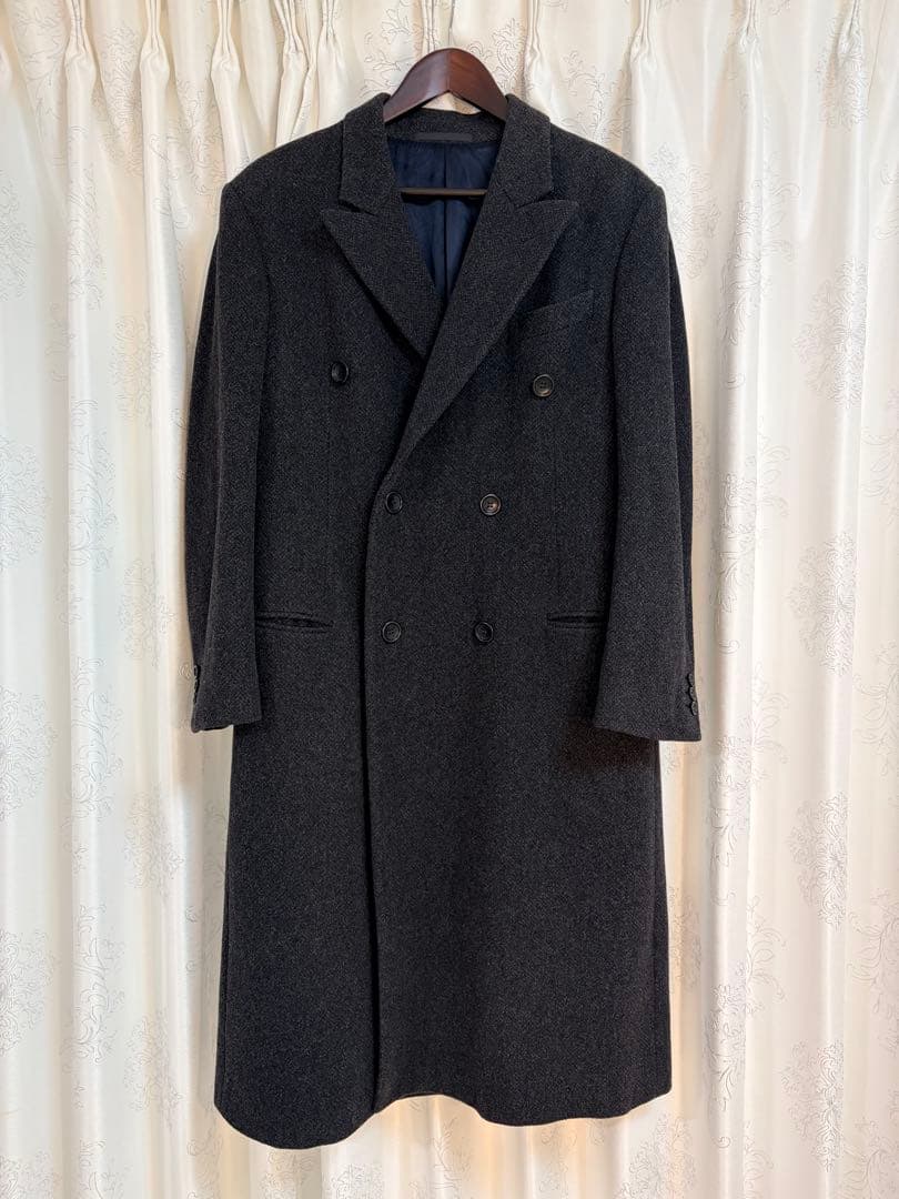 ARMANI collezioniウールロンクダブルコート ダークグレー