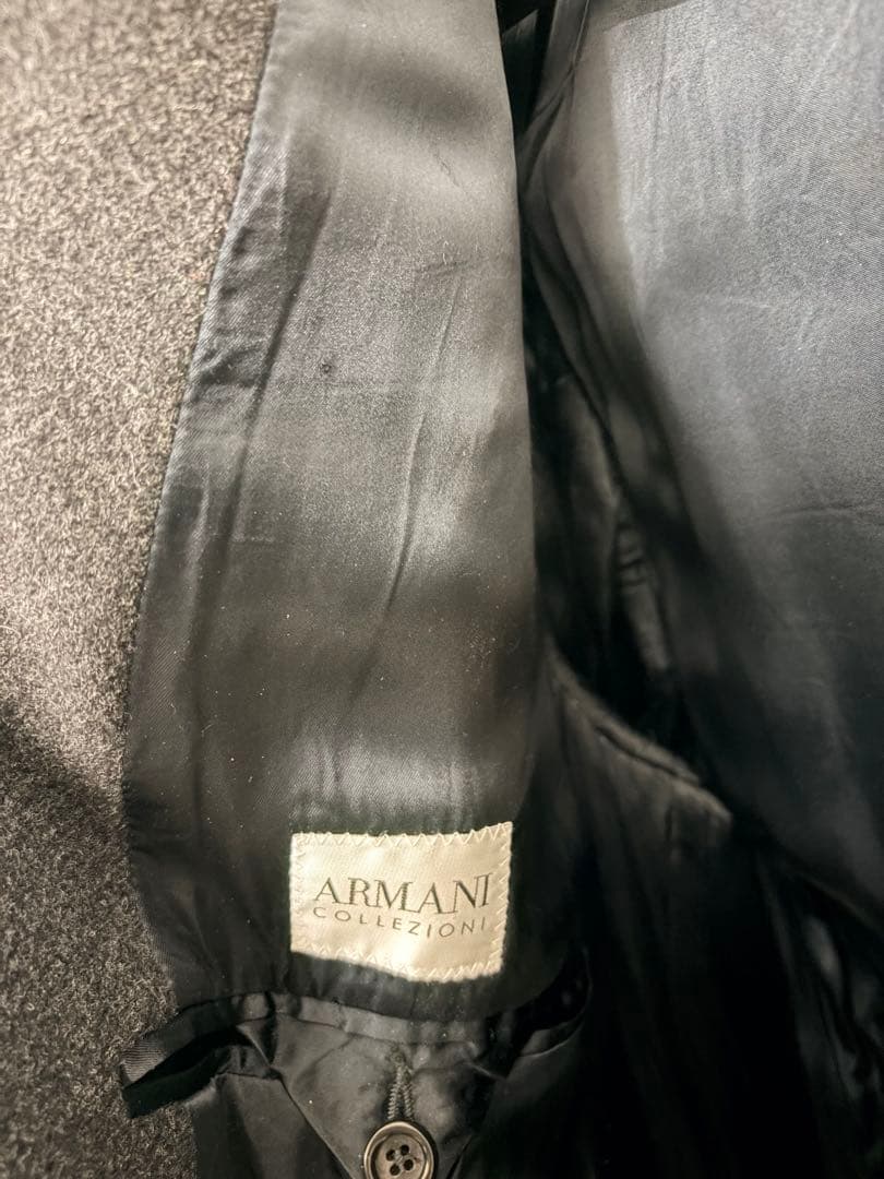 ARMANI collezioniウールロンクダブルコート ダークグレー