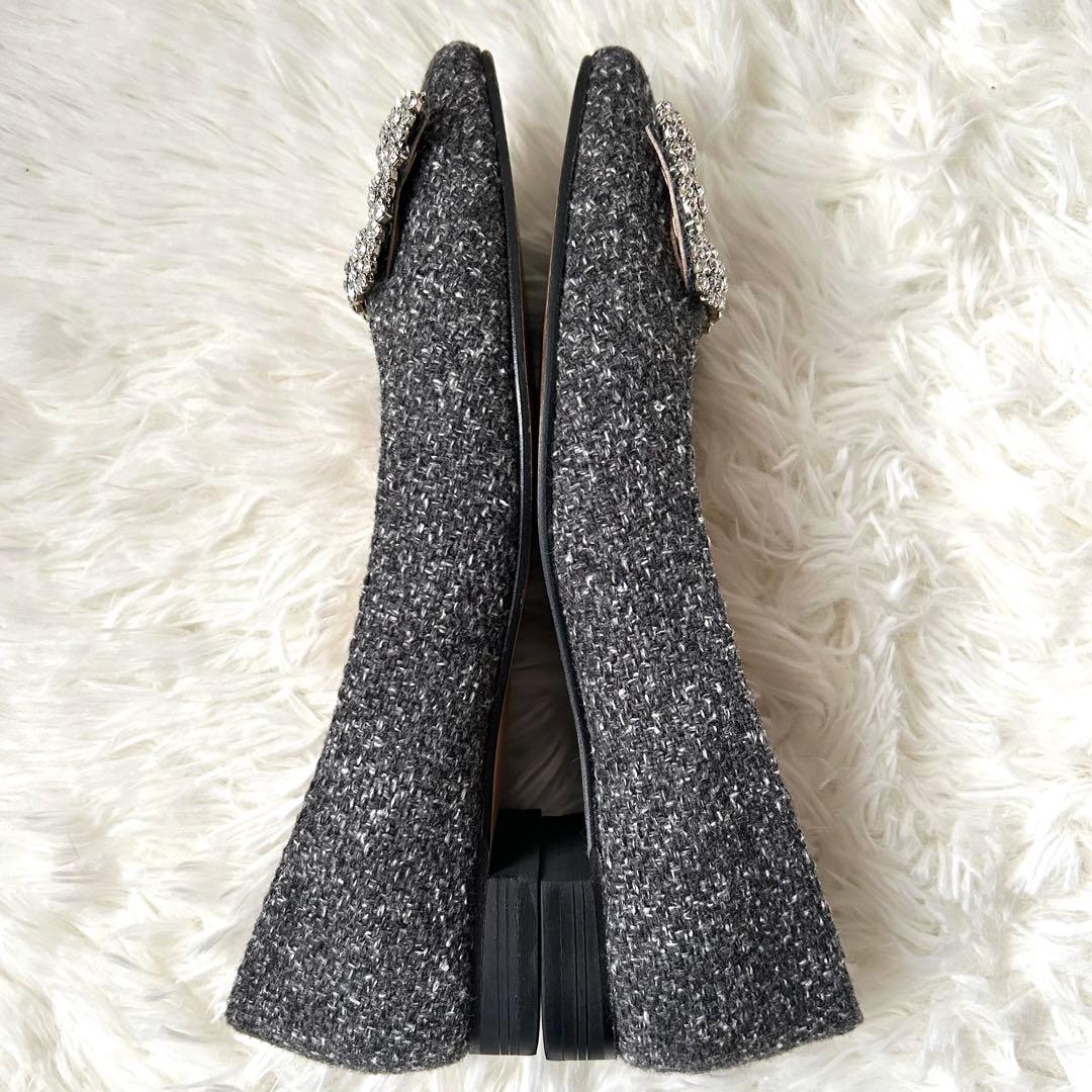 美品　OHGA ビジューパンプス　ツイード調　グレー　23cm ポインテッド