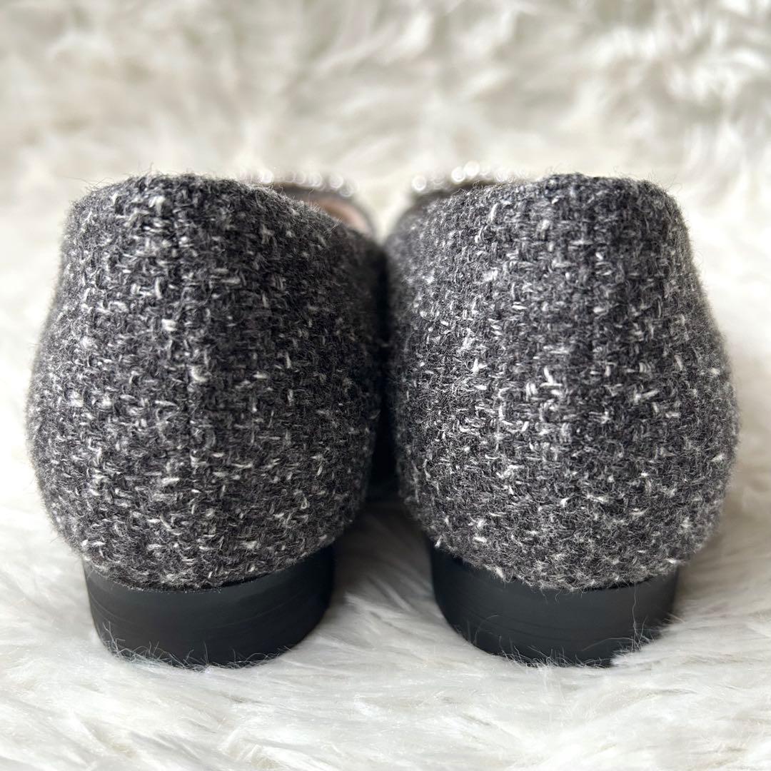 美品　OHGA ビジューパンプス　ツイード調　グレー　23cm ポインテッド