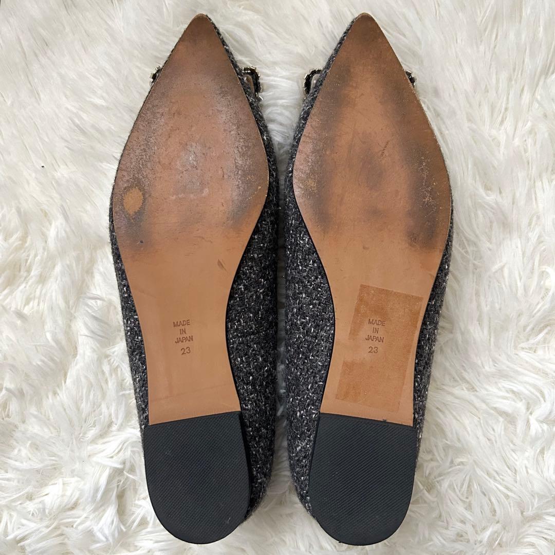 美品　OHGA ビジューパンプス　ツイード調　グレー　23cm ポインテッド