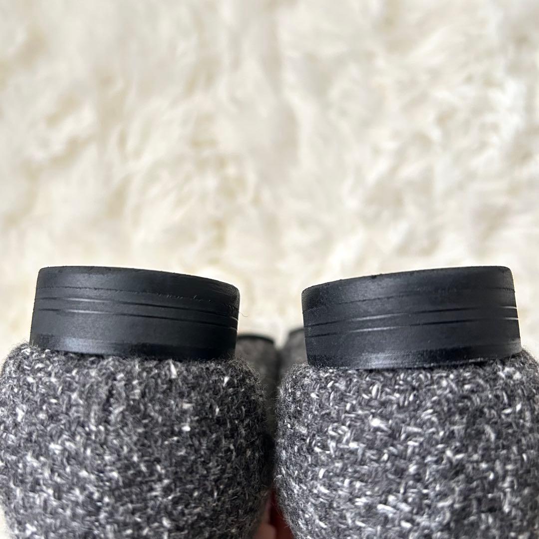 美品　OHGA ビジューパンプス　ツイード調　グレー　23cm ポインテッド