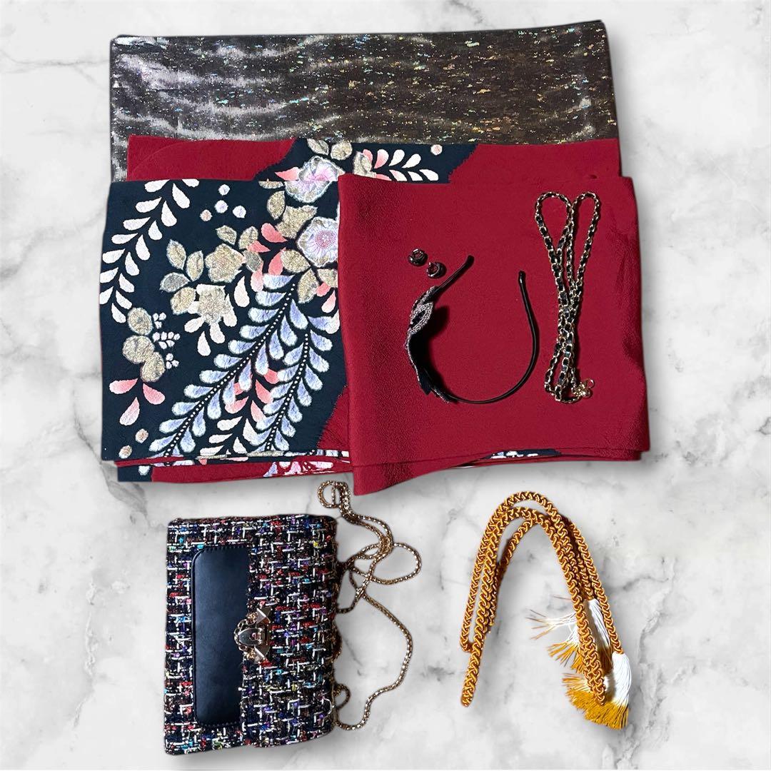 翠山工房 振袖 フルセット 成人式 辻が花 赤黒 落款あり安心セット