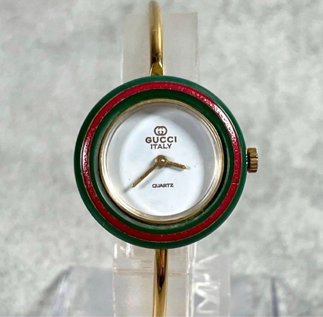 新品電池グッチ チェンジベゼル 金メタルブレスレット クォーツ腕時計 稼働品