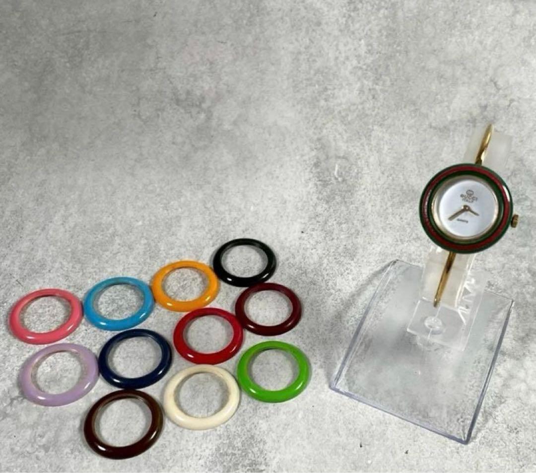 新品電池グッチ チェンジベゼル 金メタルブレスレット クォーツ腕時計 稼働品