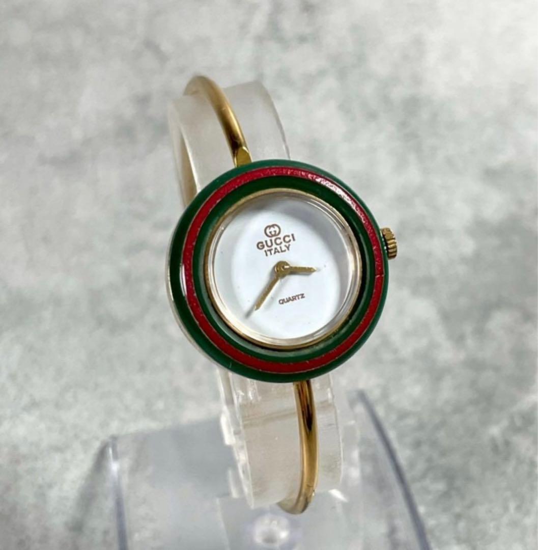 新品電池グッチ チェンジベゼル 金メタルブレスレット クォーツ腕時計 稼働品
