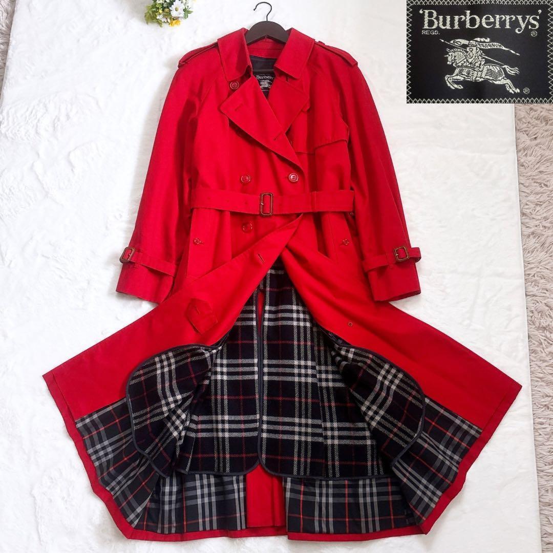 Burberrys マキシ丈 ダブルトレンチコート ウールライナー 赤 L 美品