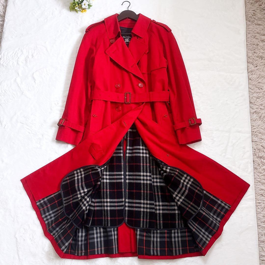 Burberrys マキシ丈 ダブルトレンチコート ウールライナー 赤 L 美品