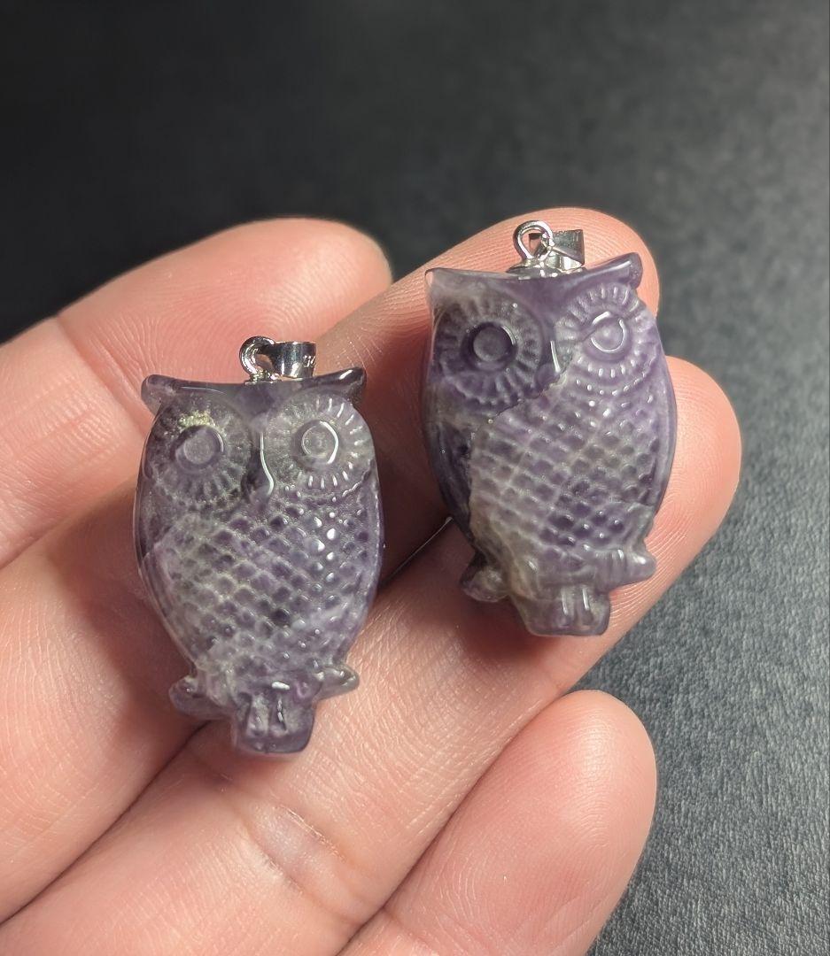 オーダー品確認用可愛いふくろう彫りペンダントトップ8個セット天然石