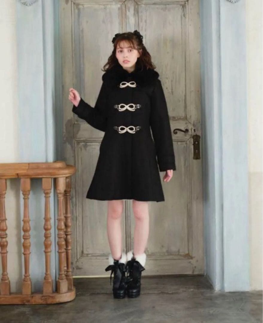 LIZ LISA リズリサ　パールリボンビット　コート ブラック ファー 黒