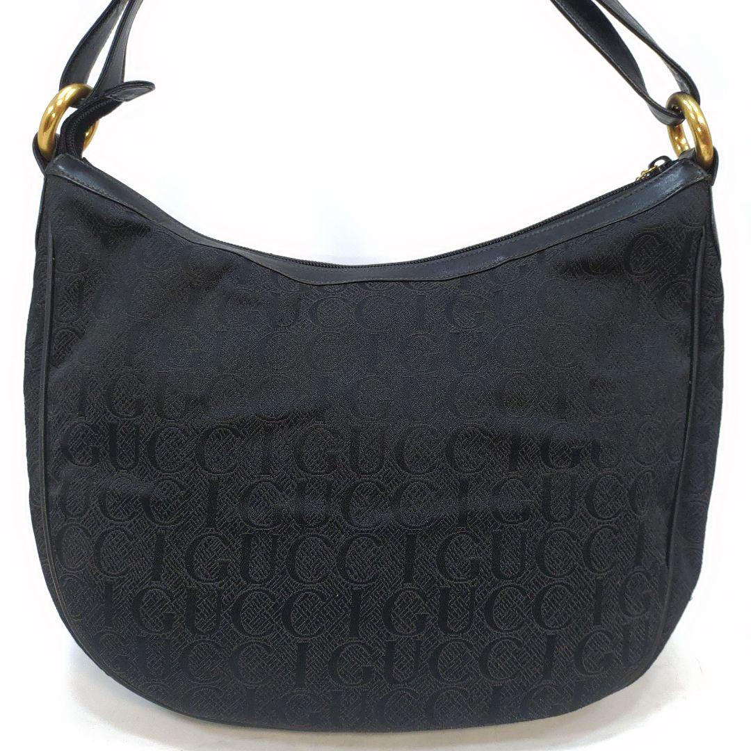 グッチ 三日月 ワンショルダーバッグ レザー×キャンバス 肩掛け GG柄 黒