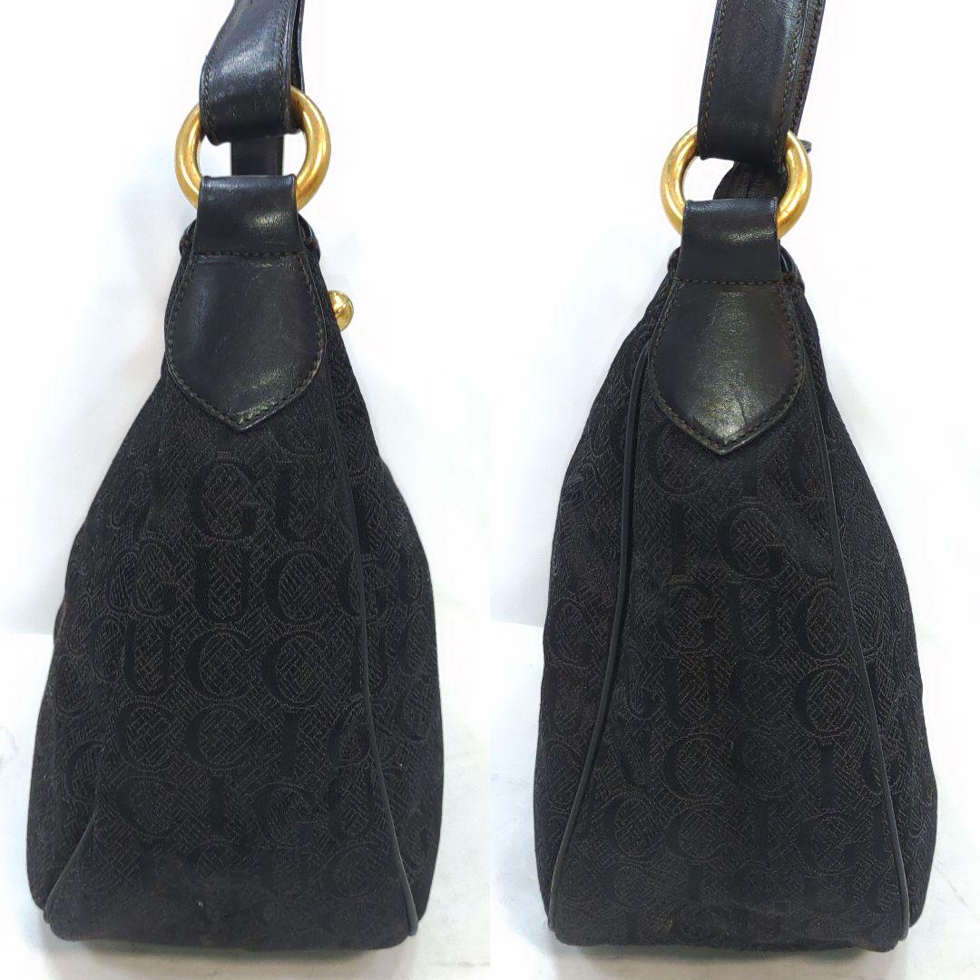 グッチ 三日月 ワンショルダーバッグ レザー×キャンバス 肩掛け GG柄 黒
